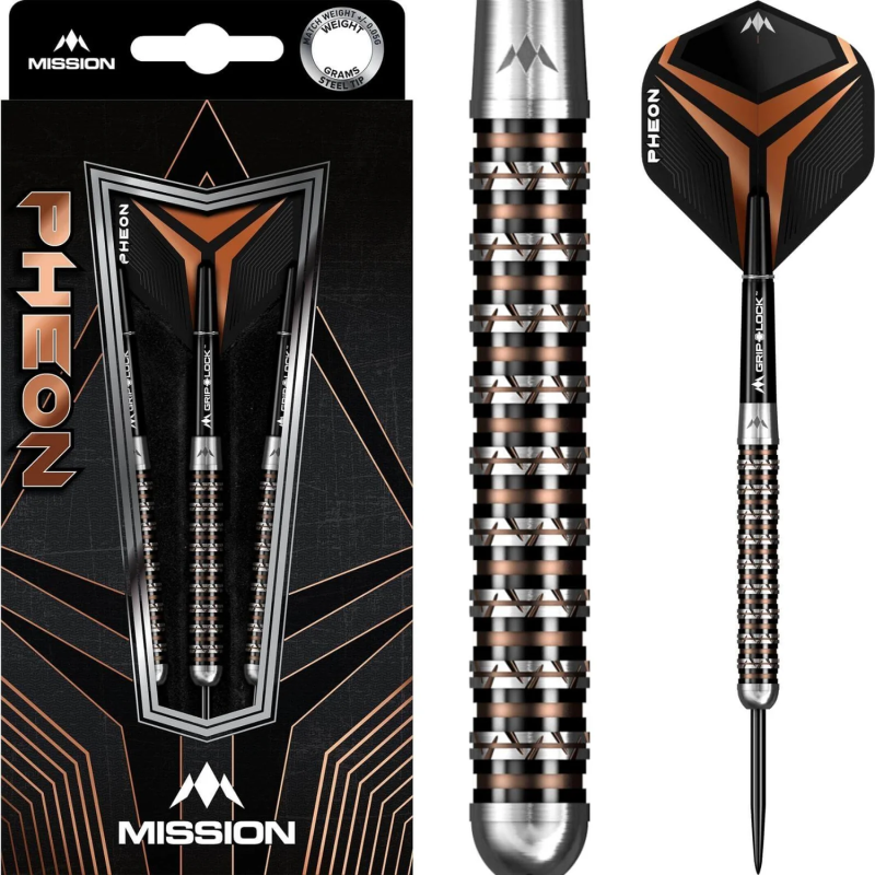 Mission Pheon Darts - Steel Tip - Electro - Black & Bronze - 90% Tungsten - Lotki Rzutki